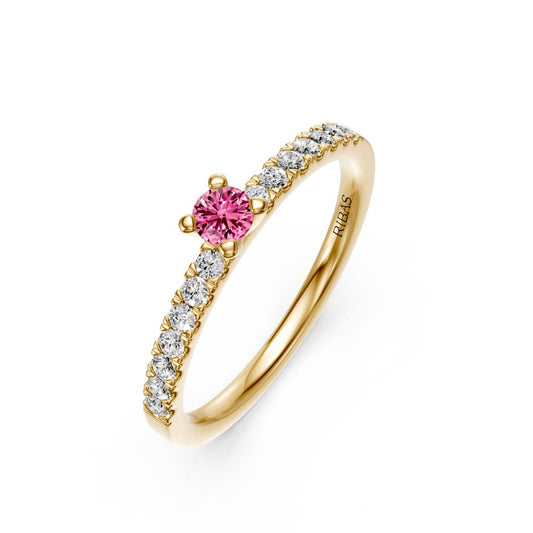 Diamond Ring with Pink Sapphire in Yellow Gold R03470325
