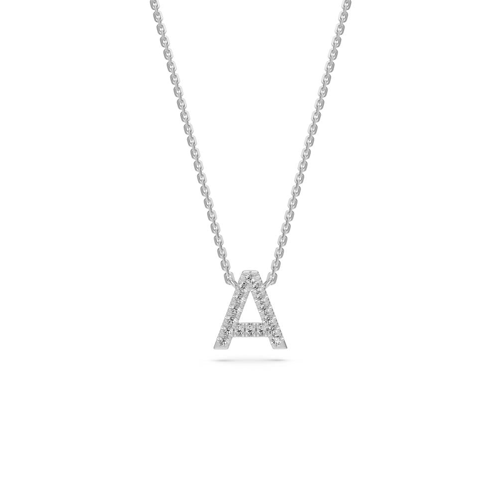 White Gold Mini Pendant Necklace with Diamonds, letter A