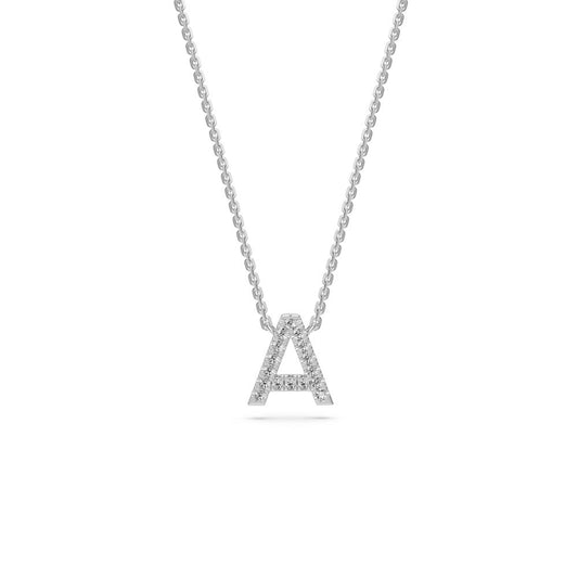 White Gold Mini Pendant Necklace with Diamonds, letter A