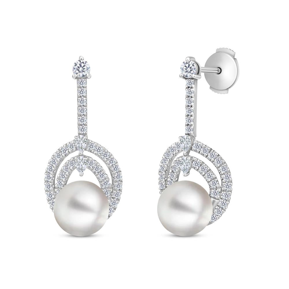 Diamond Earrings with Pearls in White Gold JFA17141