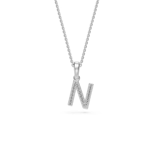 Yellow Gold Mini Pendant Necklace with Diamonds, letter N JFA201732