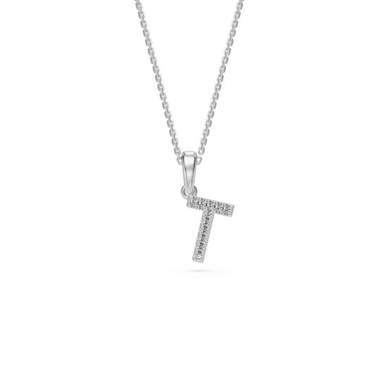 White Gold Mini Pendant Necklace with Diamonds, letter T JFA201736