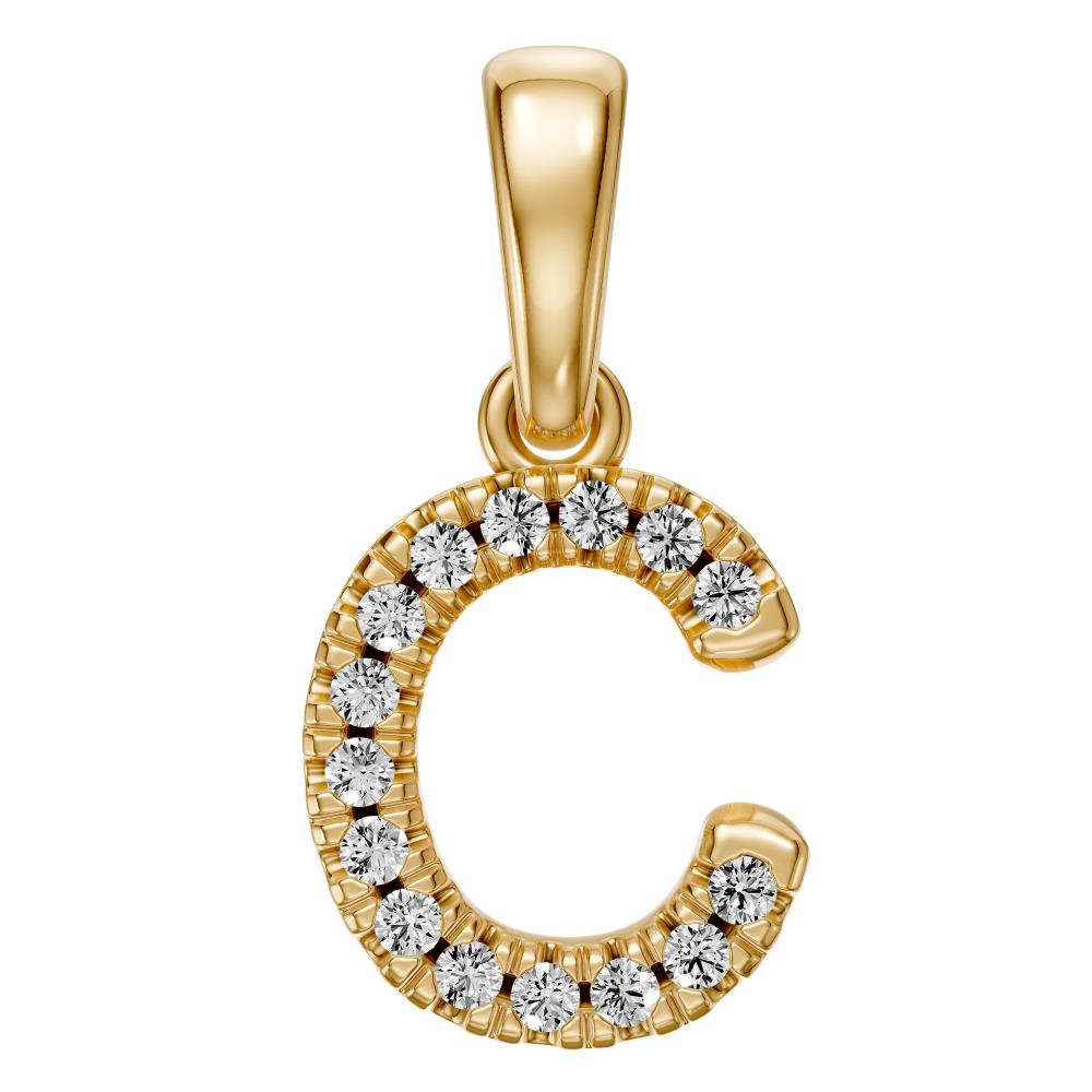 Yellow Gold Mini Pendant Necklace with Diamonds, letter C JFA199028