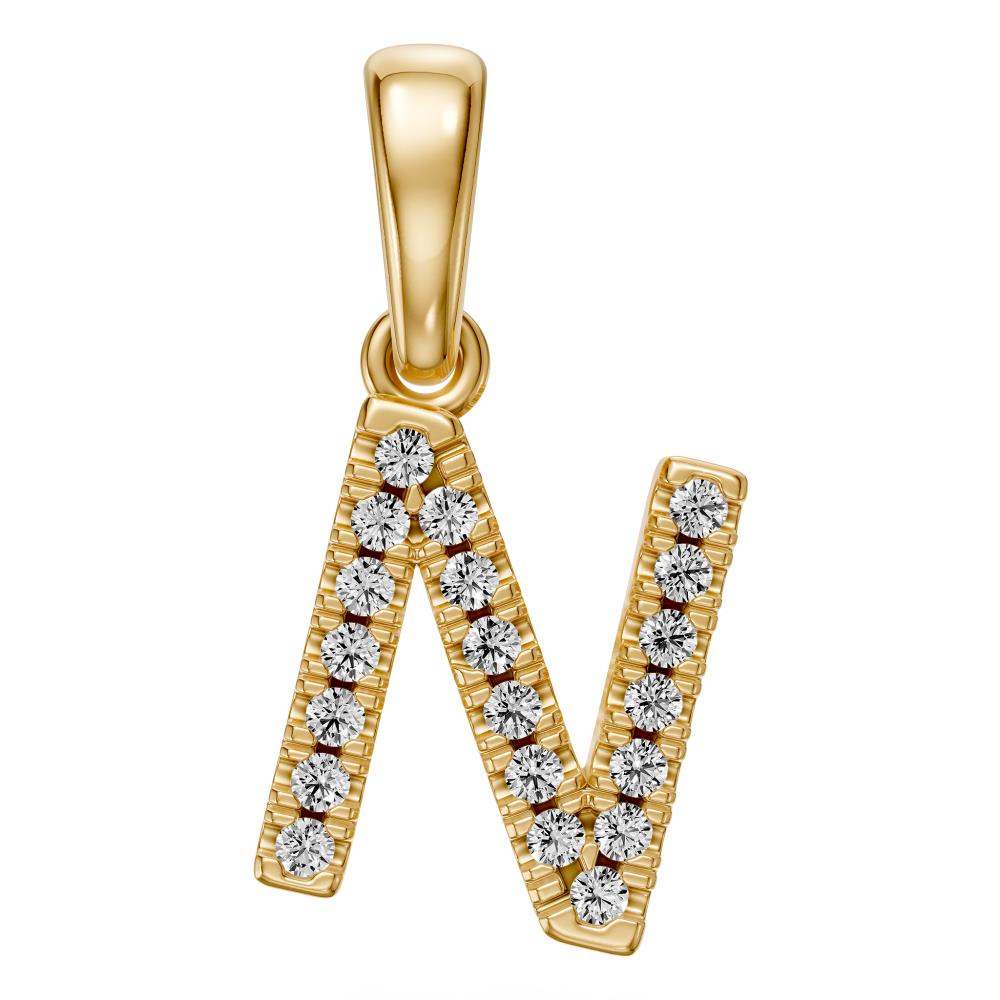 Yellow Gold Mini Pendant Necklace with Diamonds, letter N JFA199010