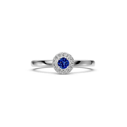 Sapphire Band Ring with Diamonds in White Gold R08410924