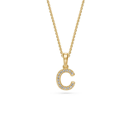 Yellow Gold Mini Pendant Necklace with Diamonds, letter C JFA199028