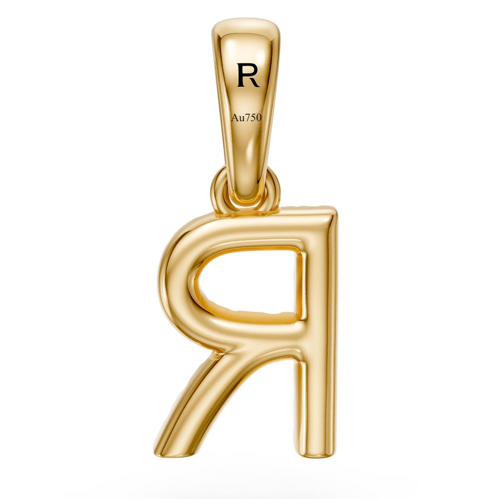 Yellow Gold Mini Pendant Necklace with Diamonds, letter R JFA199018