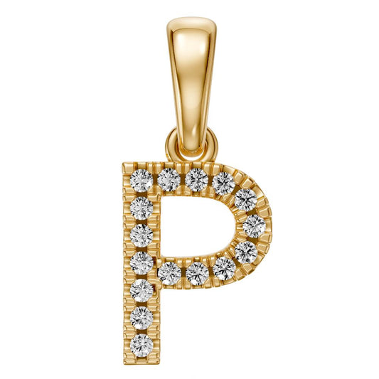 Yellow Gold Mini Pendant Necklace with Diamonds, letter P JFA199009