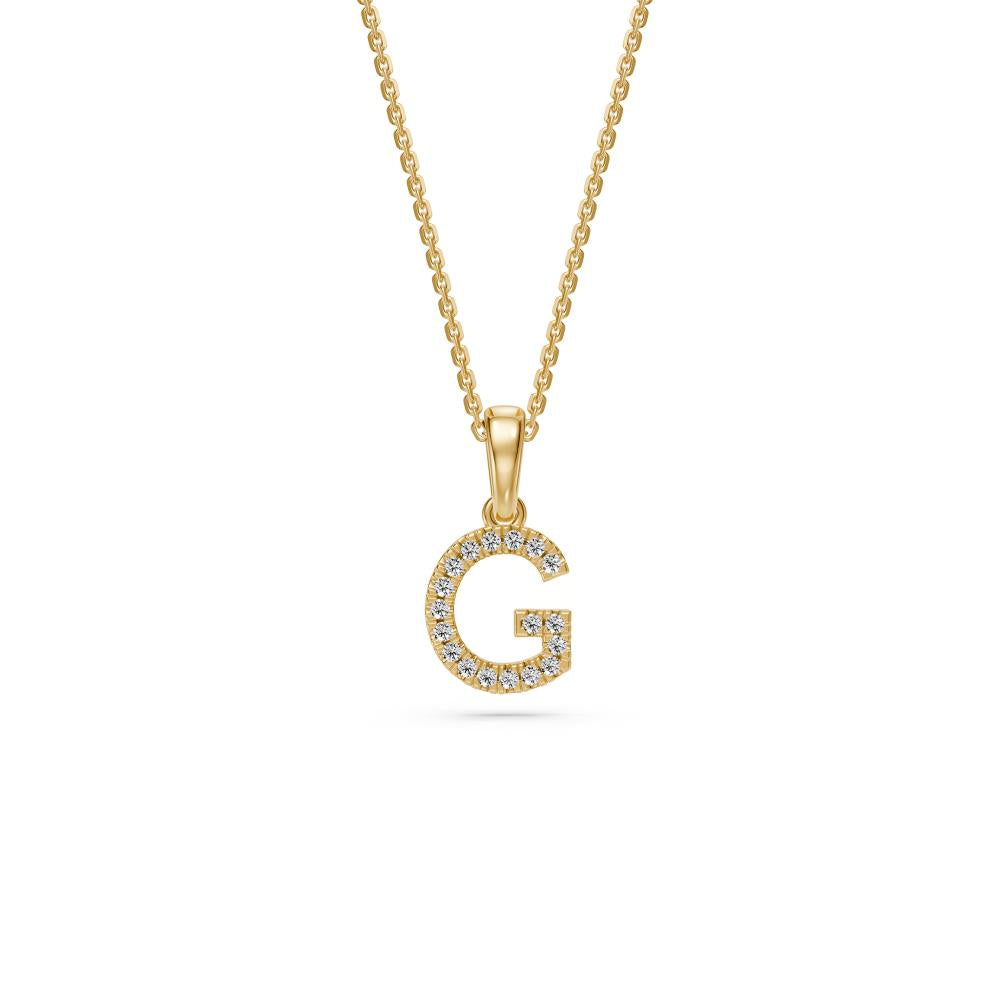 Yellow Gold Mini Pendant Necklace with Diamonds, letter G JFA199013