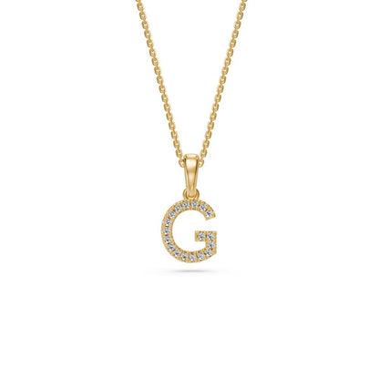 Yellow Gold Mini Pendant Necklace with Diamonds, letter G JFA199013