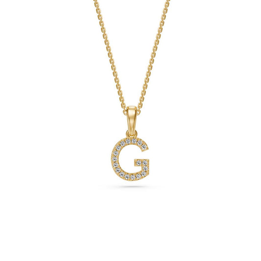 Yellow Gold Mini Pendant Necklace with Diamonds, letter G JFA199013