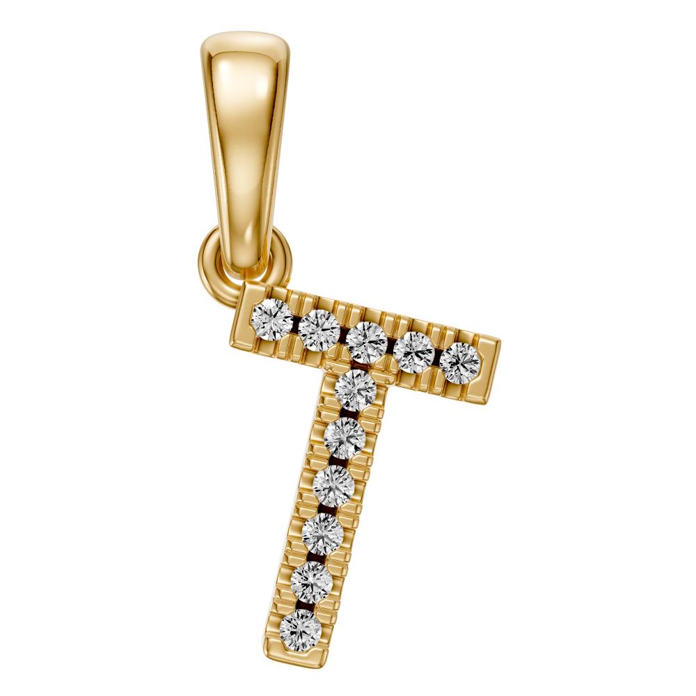 Yellow Gold Mini Pendant Necklace with Diamonds, letter T JFA199033