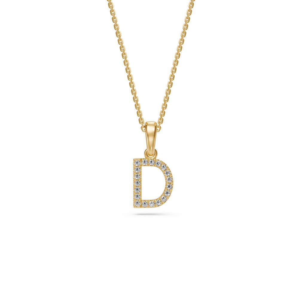 Yellow Gold Mini Pendant Necklace with Diamonds, letter D JFA201791