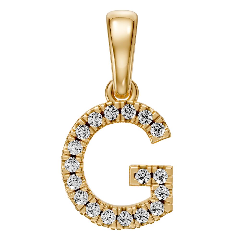 Yellow Gold Mini Pendant Necklace with Diamonds, letter G JFA199013