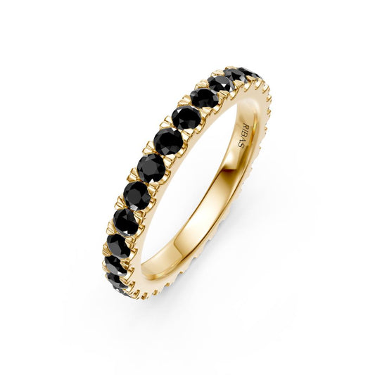Black Diamond Band Ring in Yellow Gold JFA200857
