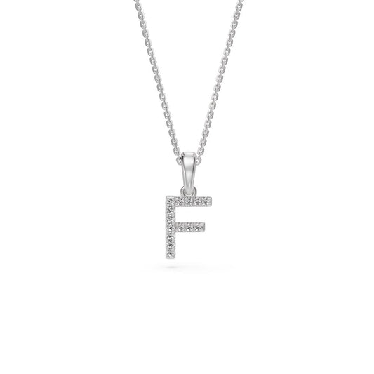 White Gold Mini Pendant Necklace with Diamonds, letter F JFA198993