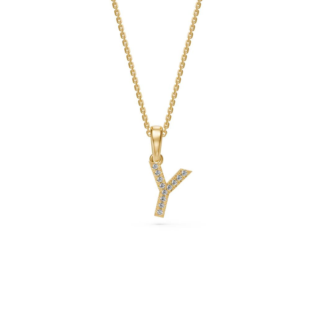 Yellow Gold Mini Pendant Necklace with Diamonds, letter Y JFA199027