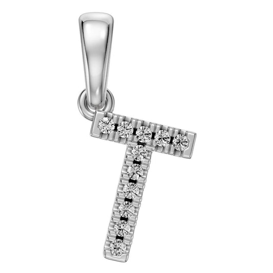 White Gold Mini Pendant Necklace with Diamonds, letter T JFA201736