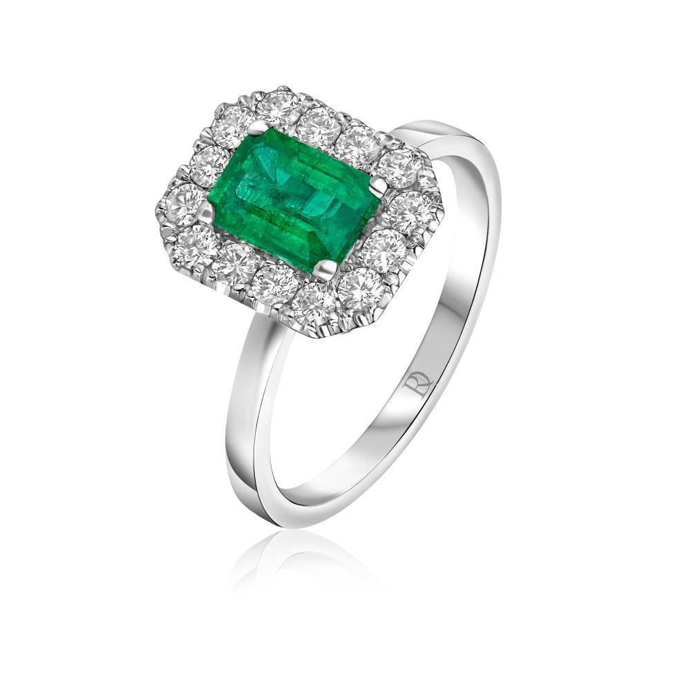Emerald and Diamond Ring in White Gold NA0522