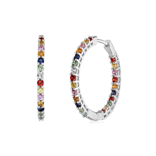 Multicolor Sapphires Hoop Earrings in White Gold JFA9719