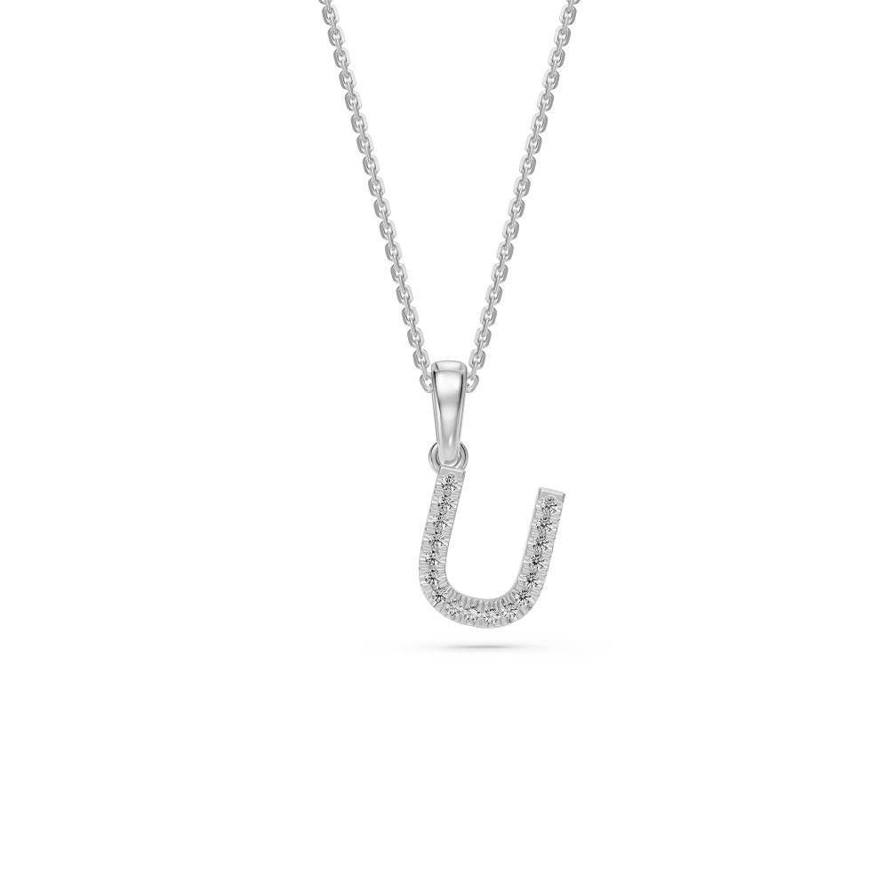 White Gold Mini Pendant Necklace with Diamonds, letter U JFA198989